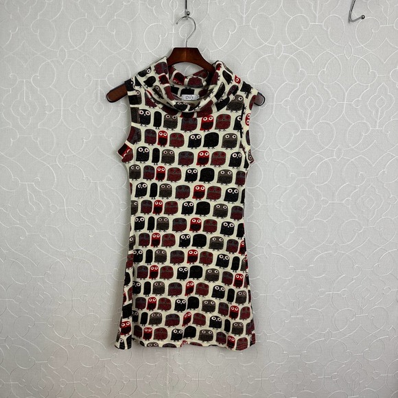 Dily Owl Dress Size Small Multicolor Cowl Neck Pleated Pullover Sleeveless - Picture 2 of 11